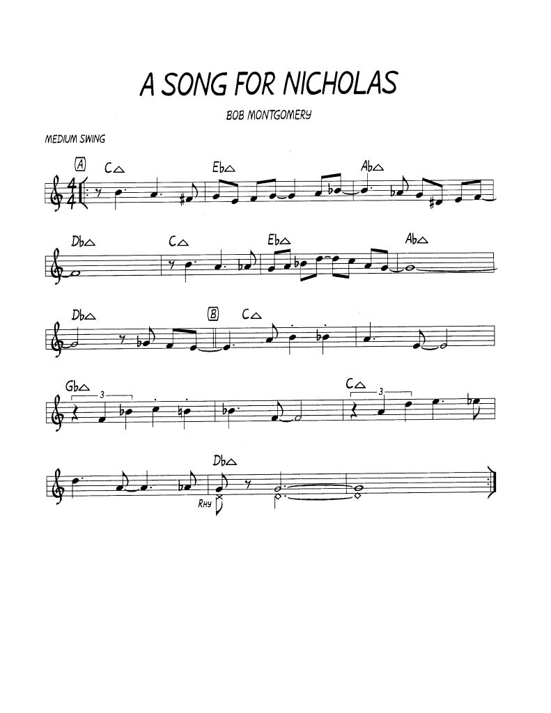 Ноты  джазового стандарта: A song for nicholas (Bob Montgomery)
